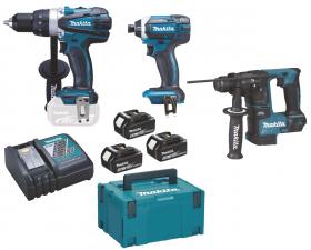 Perceuse/Visseuse DDF458 + Visseuse à chocs DTD152 + Perforateur DHR171