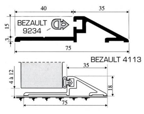 Seuil traditionnel pour porte de service, talon épaisseur 75 mm