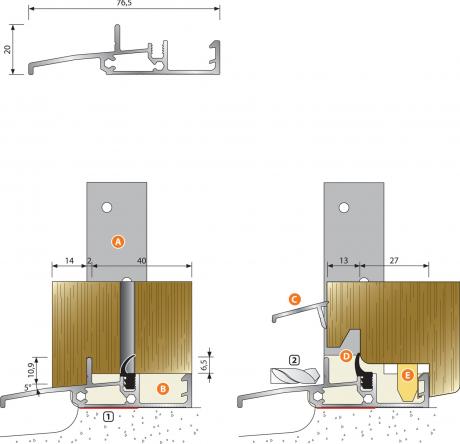 Seuil pour porte et porte-fenêtre avec isolation, provençal, profondeur 43,  longueur 60 cm 