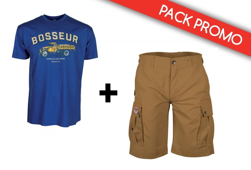 Pack promo BOSSEUR Bermuda de travail ambre 1 tee shirt offert Quincaillerie Portalet